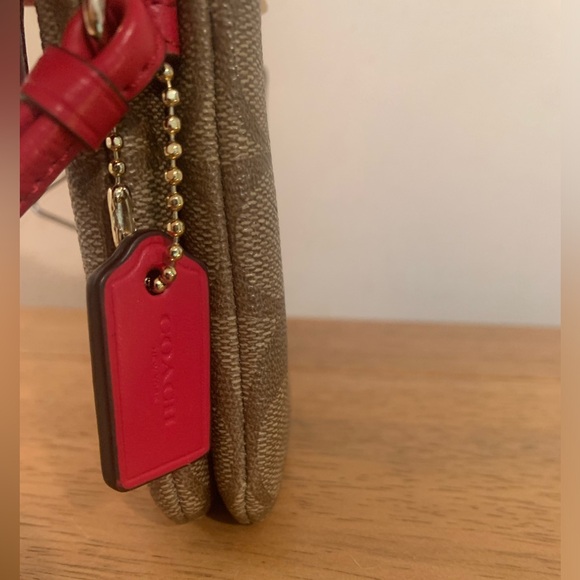 COACH Signature Leather Canvas Double Zip Wristlet F66506 Khaki Bright P… - Picture 7 of 14